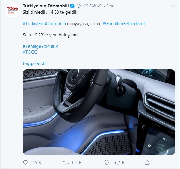 Yerli otomobil görücüye çıkıyor… Yerli otomobilde ‘14.53’ detayı